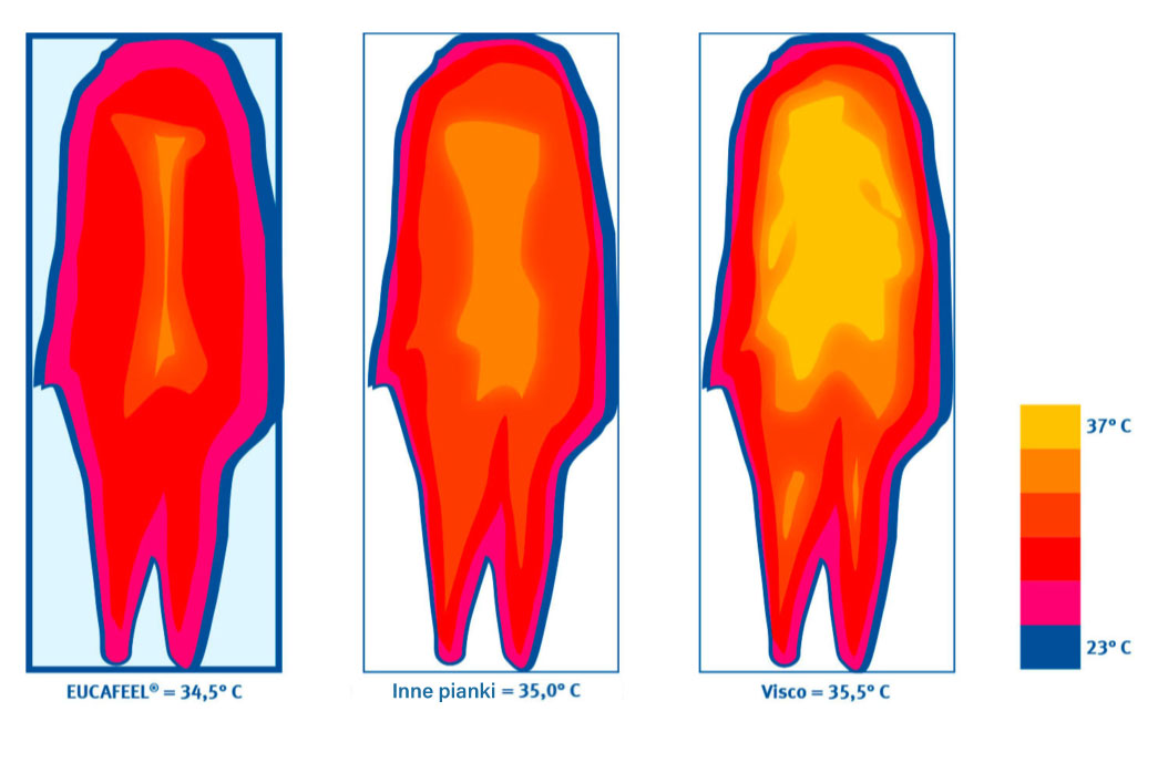 Obrazowe wyniki testów na absorbcję ciepła pianki EUCAFEEL