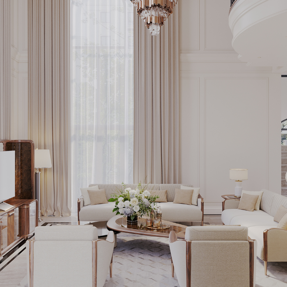 Modern classic: salon a sypialnia - zdjęcie.